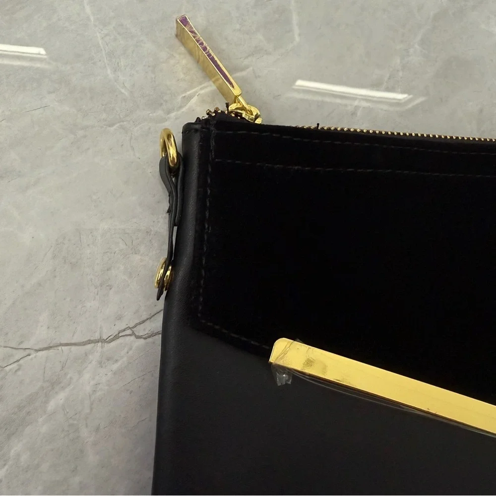 NWOT Joy & Iman Leather Velvet Clutch Crossbody Strap Purse Zipper Closure Bag - Picture 4 of 15